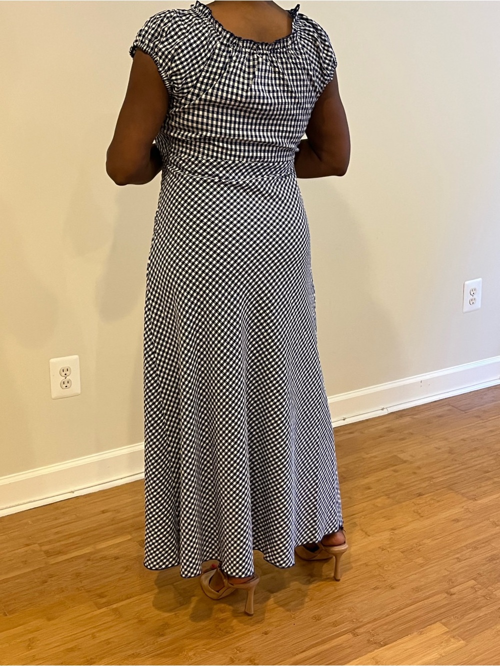Market & Spruce Navy Gingham Maxi Dress with Cap Sleeves - Picture 4 of 8